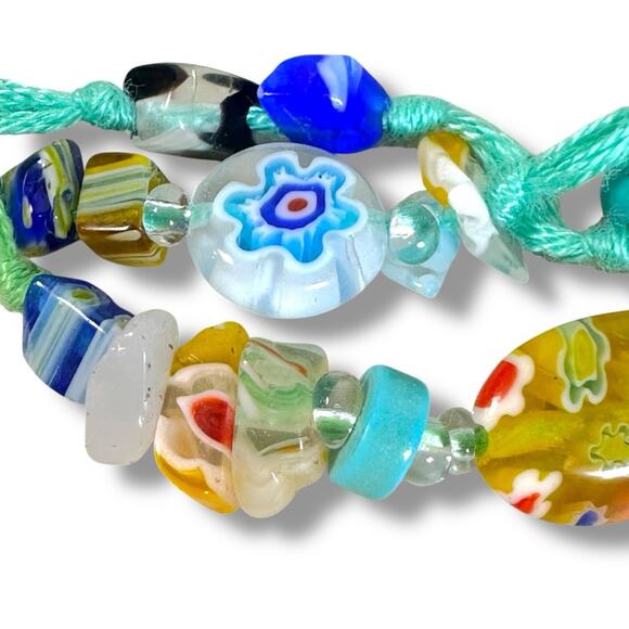 Free People Ariana Ost Marathon Anklet Neon Pop Turquoise Beaded Layered Glass - Picture 10 of 14